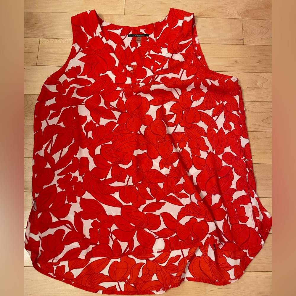 Red flower pattern with a V neck